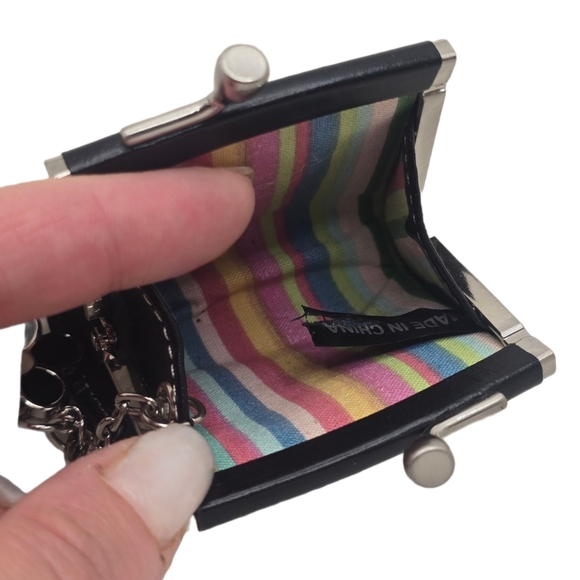 Vintage Fossil Mini Black Leather Coin Purse Kisslock Daisy Charm - Picture 7 of 10